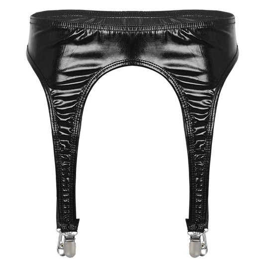 Patent Leather PU Leather Garter Belt - Mubimart