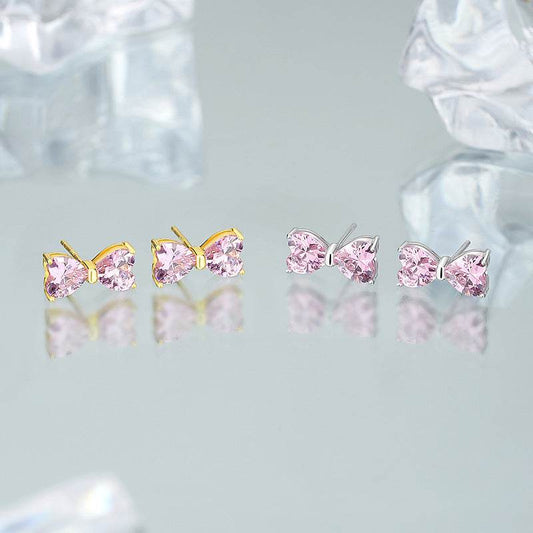 Bow Zircon Stud Earrings For Women - Mubimart