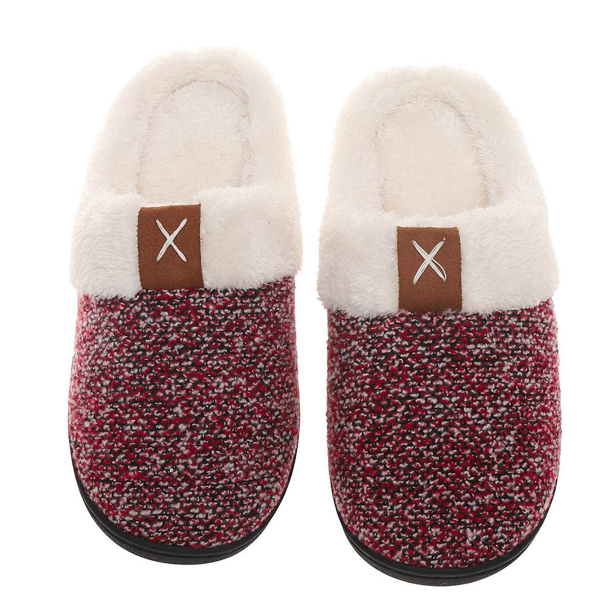 Winter Plush Slippers Fashion Thick Bottom Warm House Shoes For Women Men Indoor Bedroom Floor Slipper - Mubimart