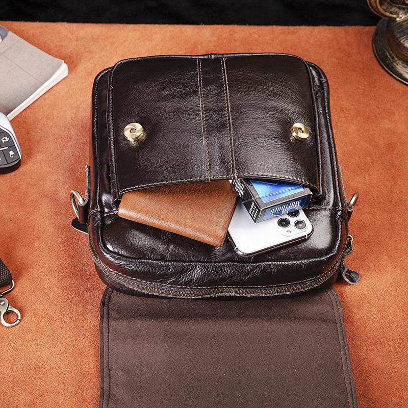 Mens Fashion Casual Multifunctional Leather Shoulder Crossbody Bag - Mubimart