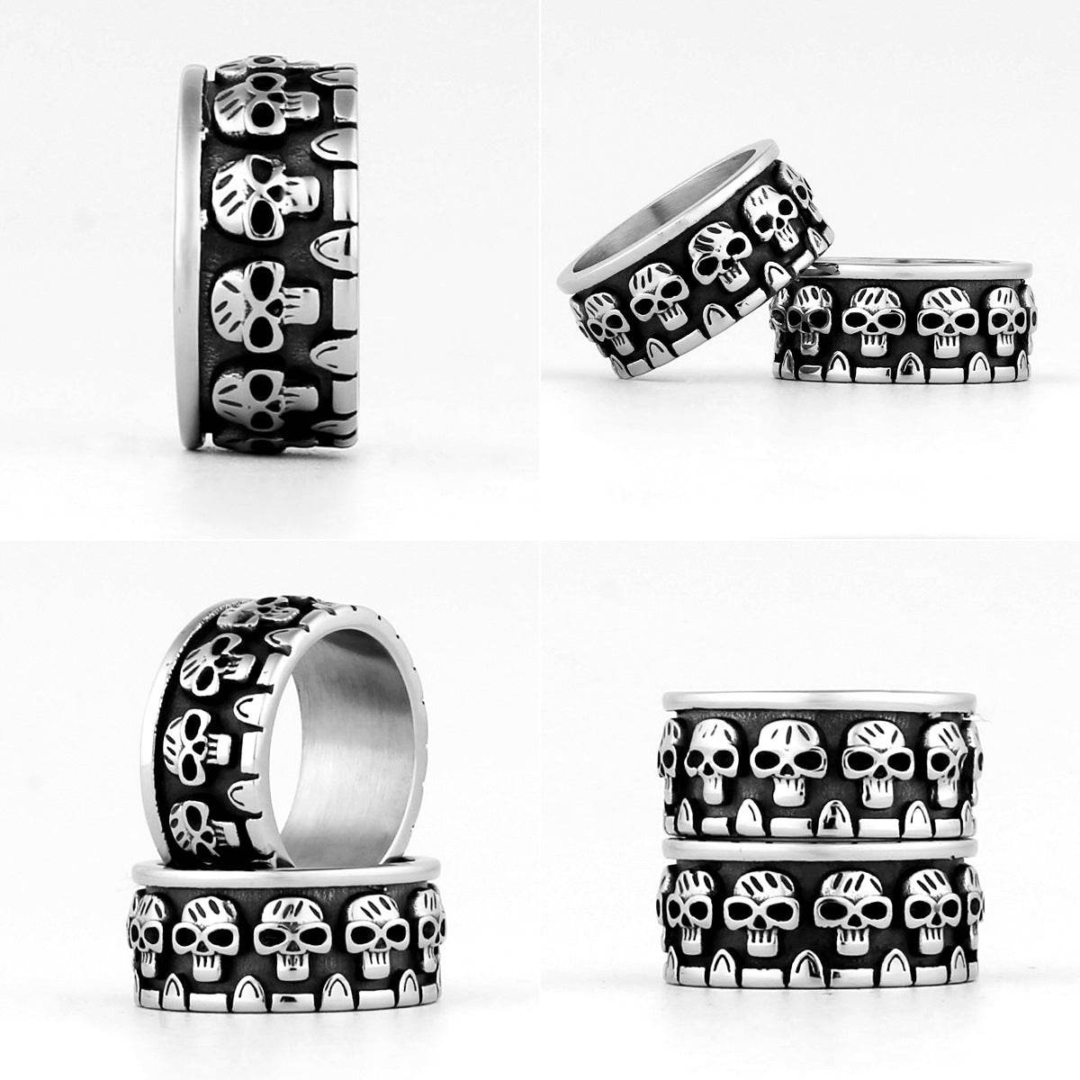 Punk Skull Head Titanium Steel Ring For Men - Mubimart
