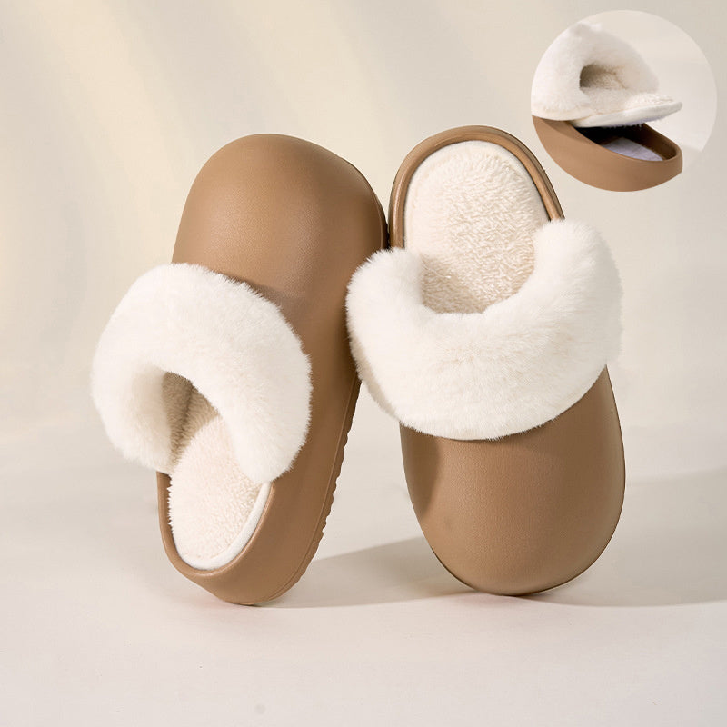 Removable Slippers Winter Waterproof Plush Shoes Household Thick Bottom Detachable Warm Fuzzy Home Slippers Bedroom House Shoes Women - Mubimart - Fuzzy Slipper 