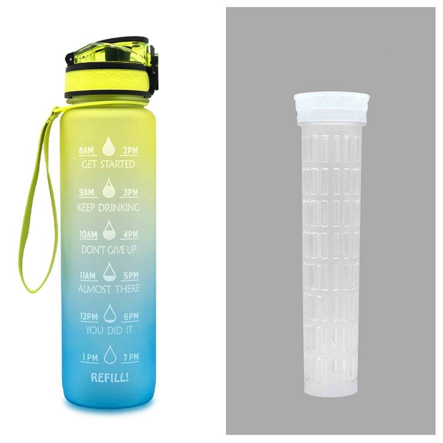 1L Tritan Water Bottle With Time Marker Bounce Cover Motivational Water Bottle Cycling Leakproof Cup For Sports Fitness Bottles - Mubimart