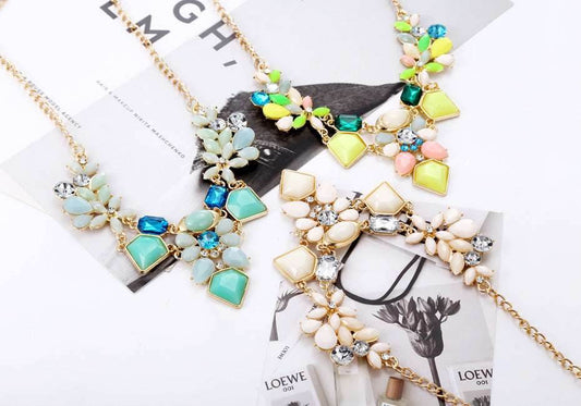New Arrival Resin Fashion Colorful Cute Charm Gem Flower Choker Necklaces & Pendants Fashion Jewelry Woman Gift Summer style - Mubimart