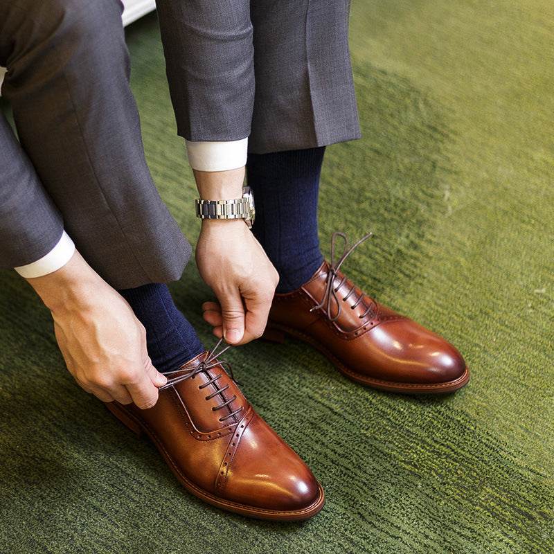 Men's Leather Lace-up Oxford Shoes - Mubimart