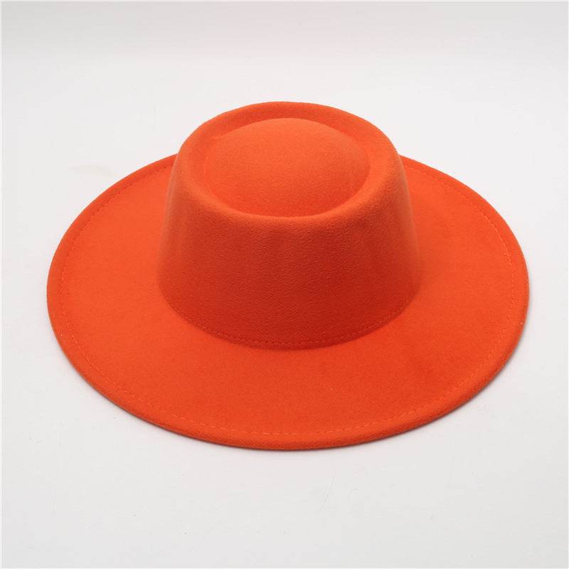 Retro Fedora 8cm Wide Brim Solid Color Concave-convex Dome Woolen Hat - Mubimart