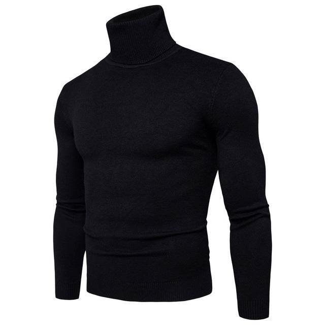 Winter Warm Basic Thermal Turtleneck Sweater Mens Solid Color Slim Fit Clothes Pullover Top - Mubimart