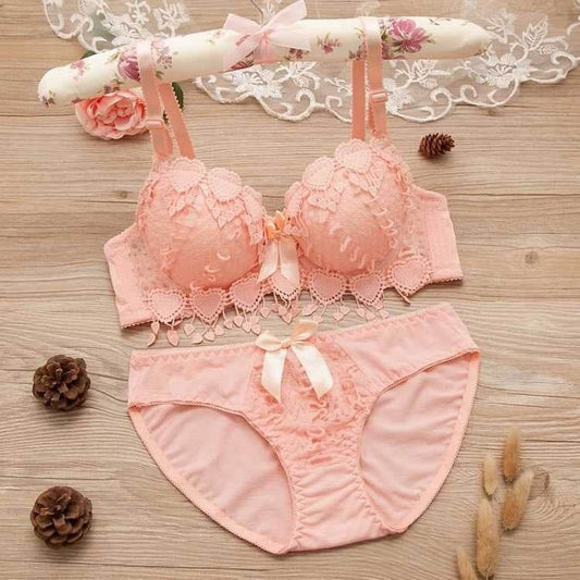 Thin Lace Push Up Adjustable Bra Set - Mubimart