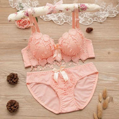 Thin Lace Push Up Adjustable Bra Set - Mubimart -  