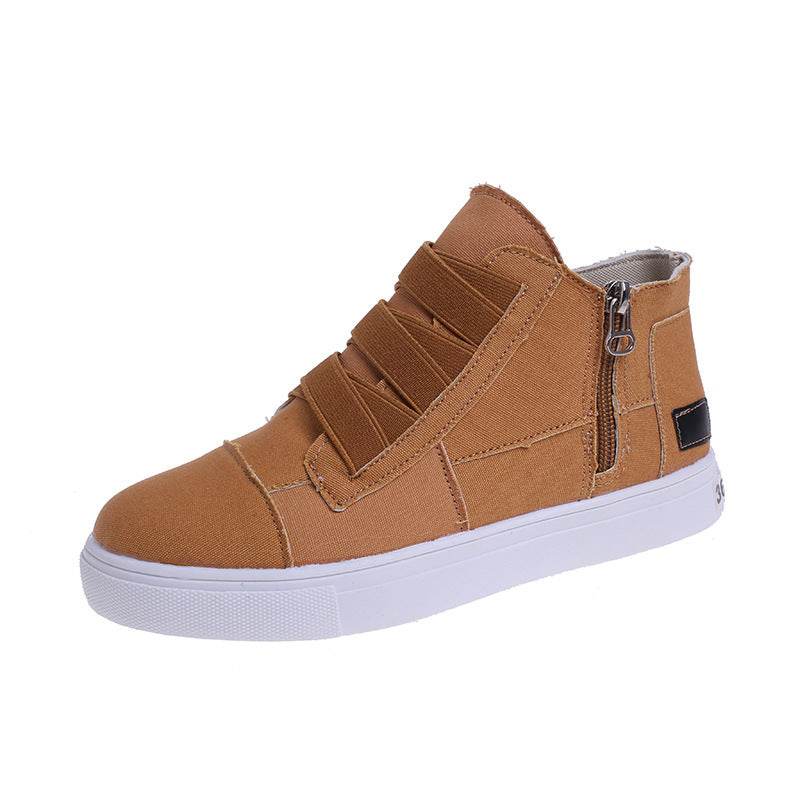 Canvas Flat Shoes Women Side Zipper Walking Sneakers - Mubimart