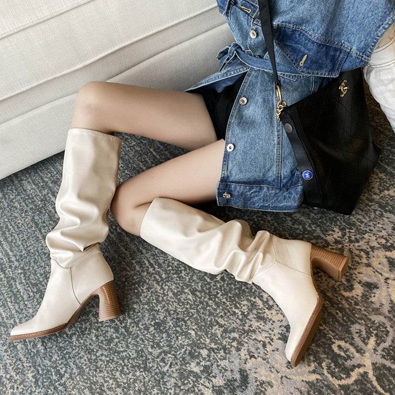 Block heel square toe high heels - Mubimart