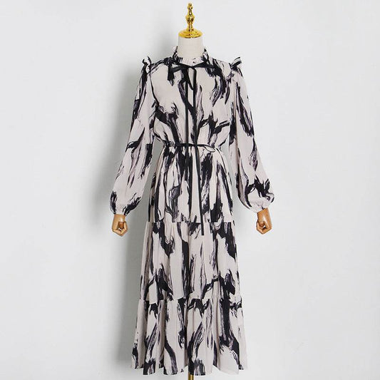 Women Maxi Dress Female Long Sleeve Printed Robe Lady - Mubimart