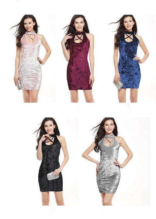USA SIZE Sexy cross bandage bag hip gold silk velvet dress dress mini pencil skirt - Mubimart