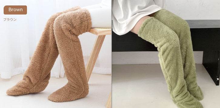 Over Knee High Fuzzy Long Socks Winter Warm Cold Leg Knee Joint Cold-proof Stockings Home Floor Sleeping Socks - Mubimart