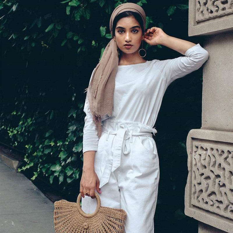 Bubble plain Scarf / cotton scarf fringes women soft solid hijab popular muffler shawls big Pashmina wrap hijab - Mubimart