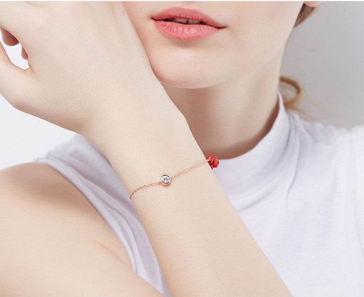 Rose flower ankle bracelet 925 silver cubic zirconia bracelet sterling silver fashion jewelry for women - Mubimart