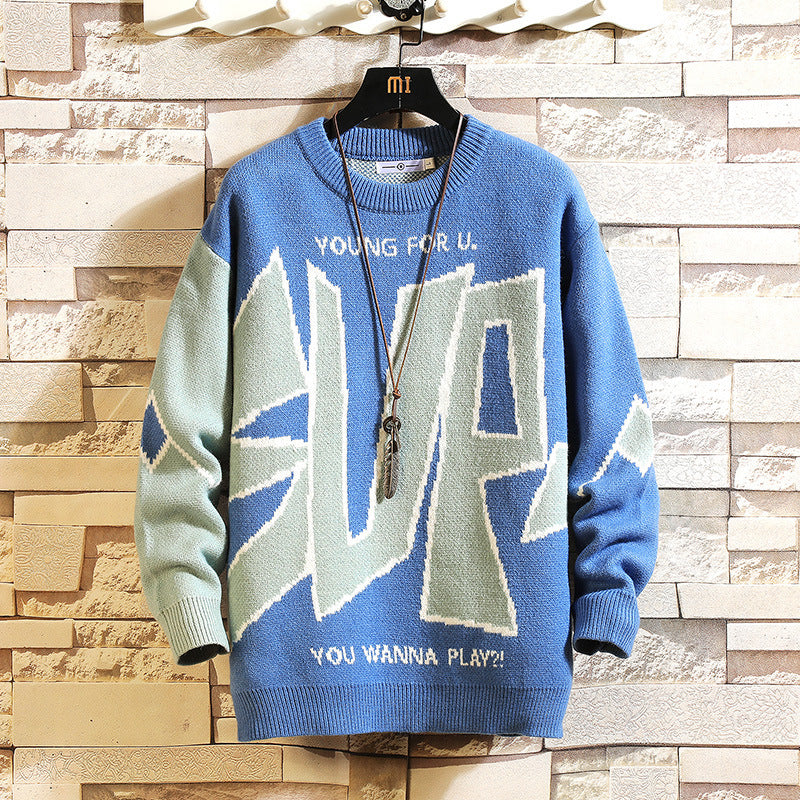 Men's sweater pullover print knit sweater