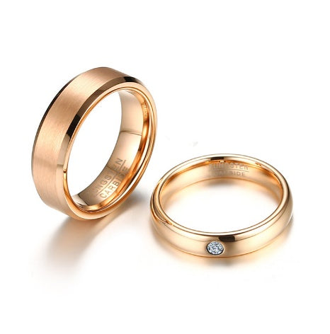 Rose Farbe Gold Wolframkarbid Paar Ring für Männer Frauen CZ Verlobung Ehering Valentinstag Schmuck