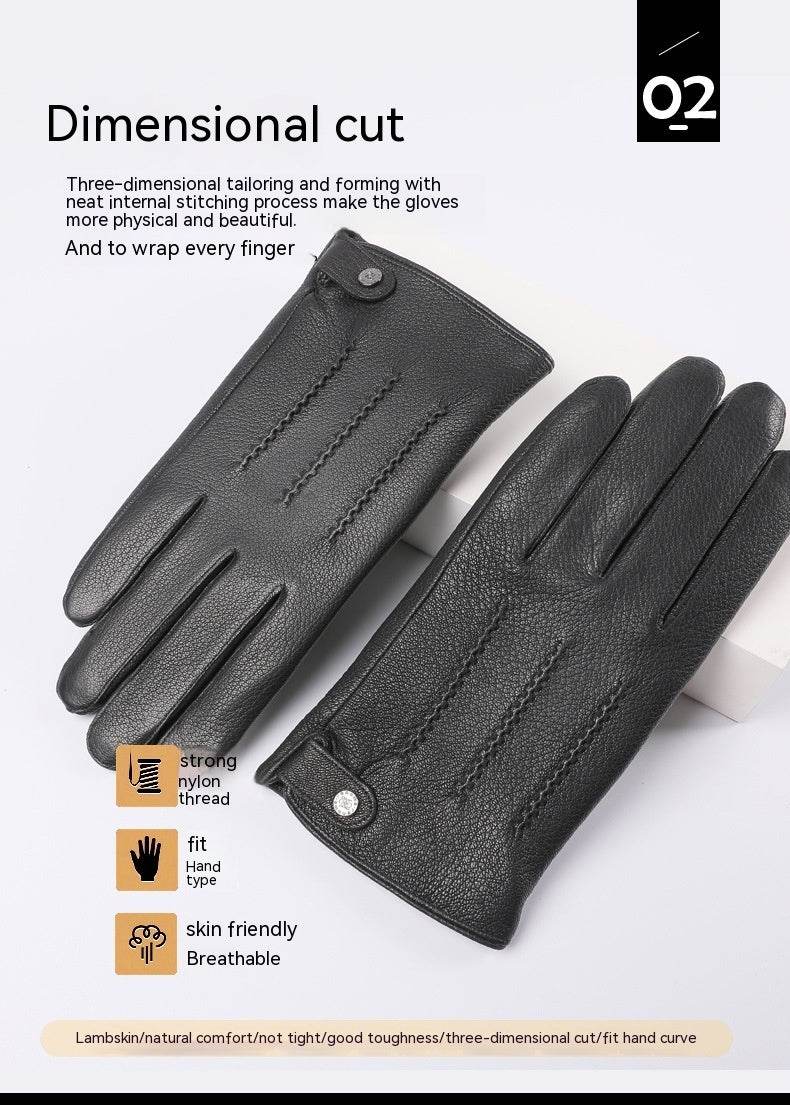 Fleece-lined Thickened Real Leather Gloves - Mubimart