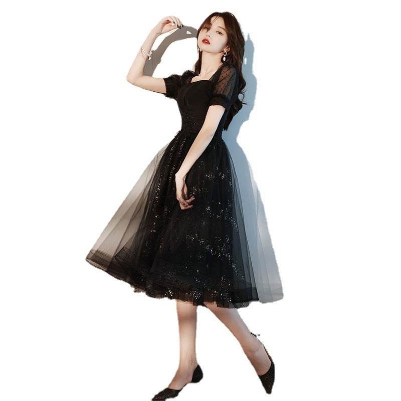 Black Sparkly Lace Cocktail Mini Prom Dress Evening Dress - Mubimart