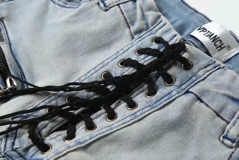 Heavy Industry Lace-Up Denim Shorts Women European And American Trend Women's Pants - Mubimart