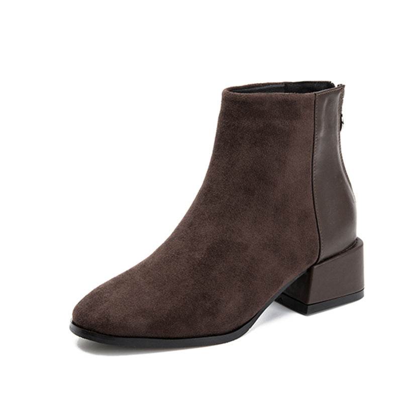 Retro Square Heel Pointed Toe Ankle Boots Fashion Versatile Chelsea Boot Women's Shoes - Mubimart