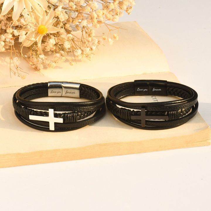 Mens Stainless Steel Cross Fashion Bracelet - Mubimart