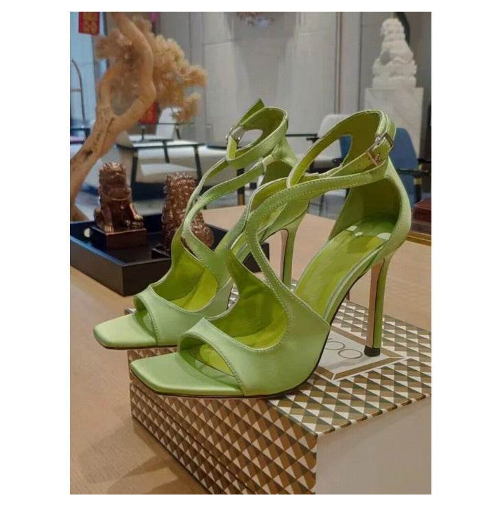 Square Toe Peep Toe Cross Strap Stiletto Heels - Mubimart
