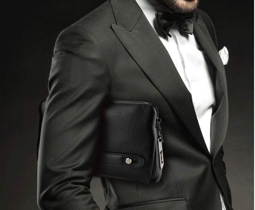 Mens Wallet Fingerprint Lock Bag First Layer Cowhide Business Handbag Men Fashion Fingerprint Men Bag - Mubimart