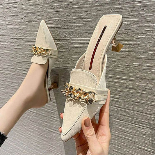 Women's Pointed Toe Stiletto Metal Buckle Outer Comfort Sandals - Mubimart