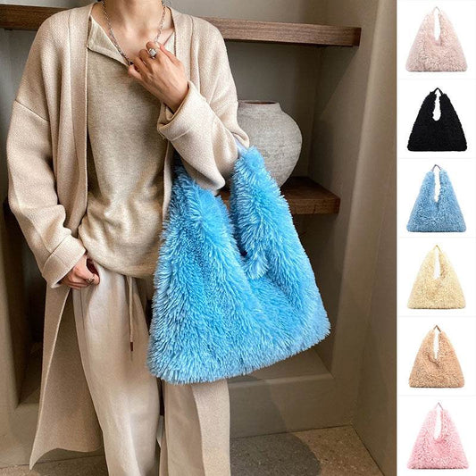 New Autumn And Ainter Plush Handbags Large-capacity Shoulder Armpit Bag Cute Fashion Luxury Designer Tote Bags For Women Trend - Mubimart