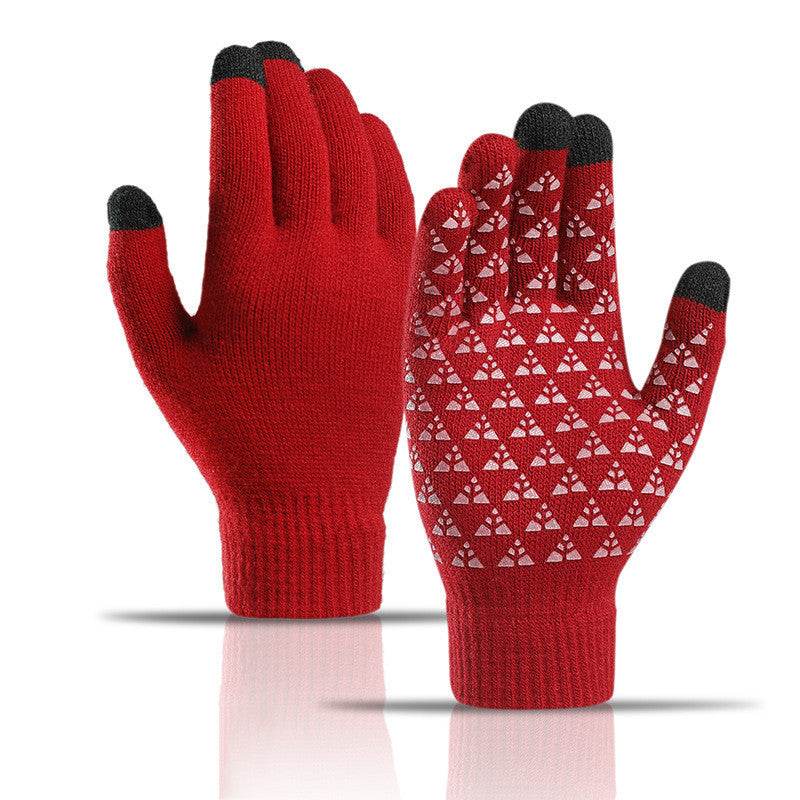 Winter Knitted Gloves For Men And Women Warm Cycling Anti-Cold Anti-Slip Triangular Offset Warm Gloves - Mubimart