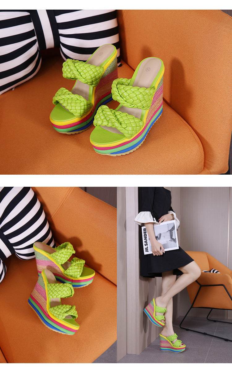 Women's Wedge Rainbow Sandals - Mubimart