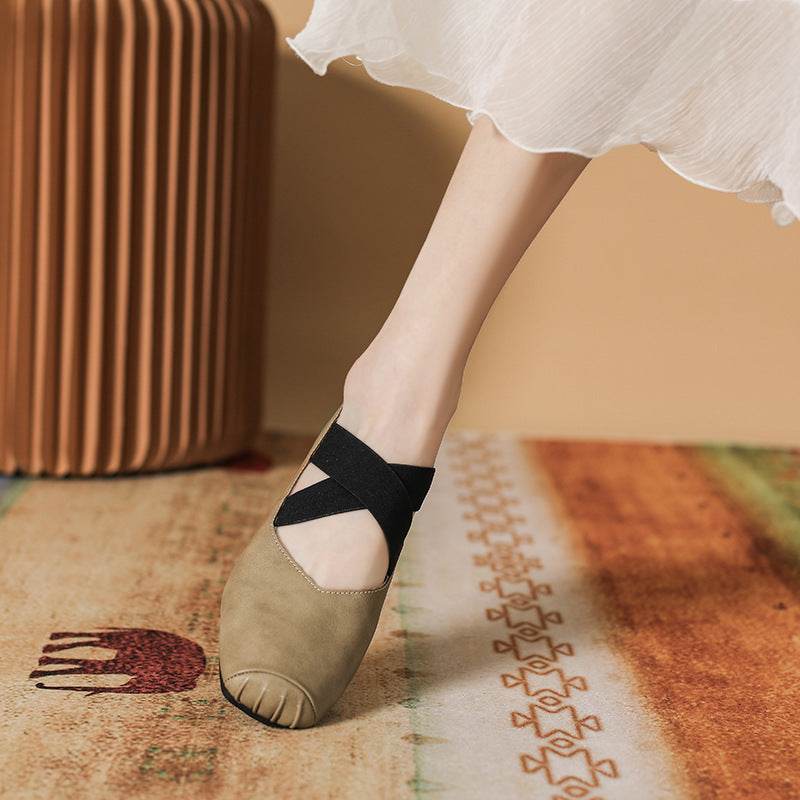 Mary Jane Women's Chunky Heel Lace-up Ballet Flats - Mubimart