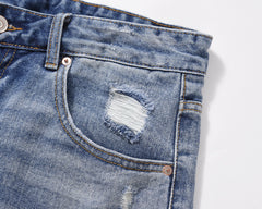 Beschadigde gegroefde mode denim shorts