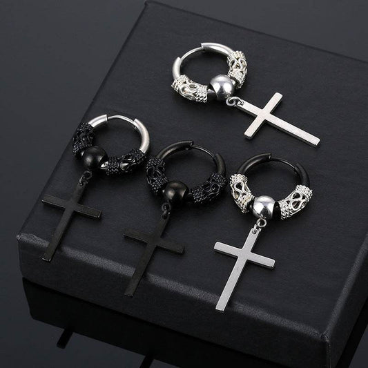 Retro Tibetan Dragon Pattern Stainless Steel N Earrings Cross Men And Women - Mubimart