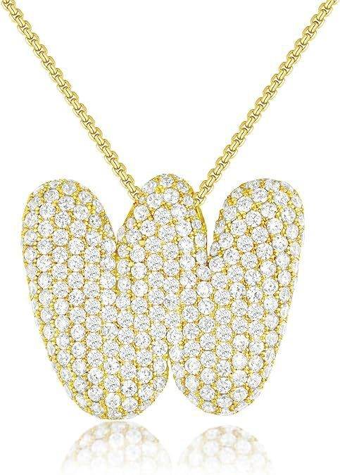 Brass Zircon Balloon English Letter Necklace - Mubimart