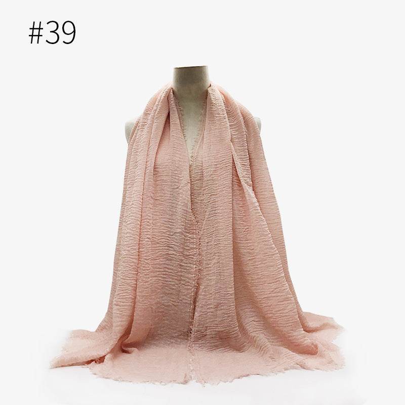 Bubble plain Scarf / cotton scarf fringes women soft solid hijab popular muffler shawls big Pashmina wrap hijab - Mubimart
