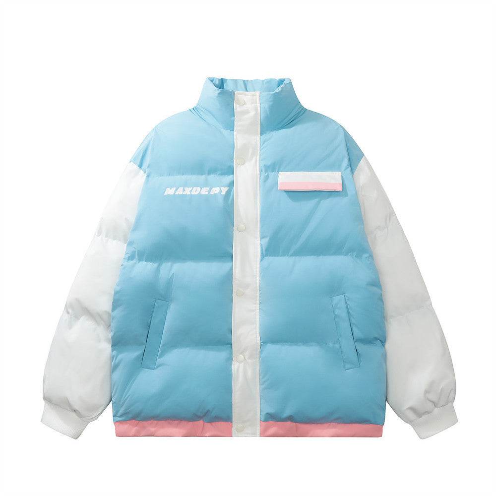 Contrast Color Thickened Puffer Jacket Cotton-padded Coat Winter Men - Mubimart