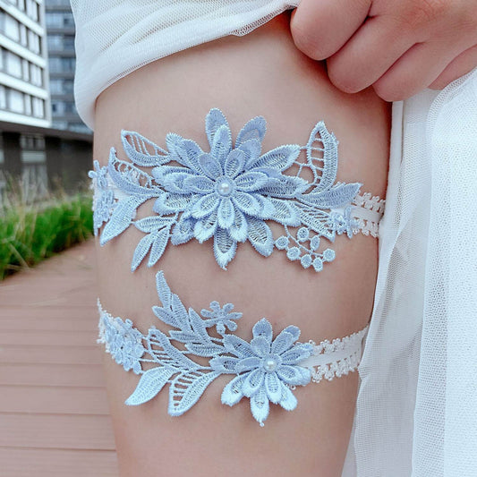 Sky Blue Elastic Lace Sexy Thigh Garter Belt - Mubimart
