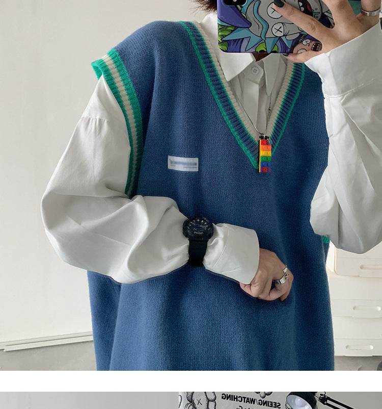 V-neck sweater vest - Mubimart