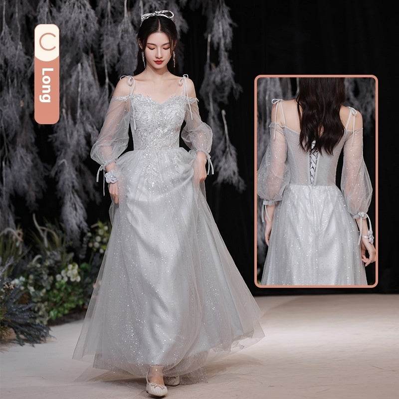 Gray Bridesmaid Pick-up Sisters Group Graduation Evening Dress - Mubimart