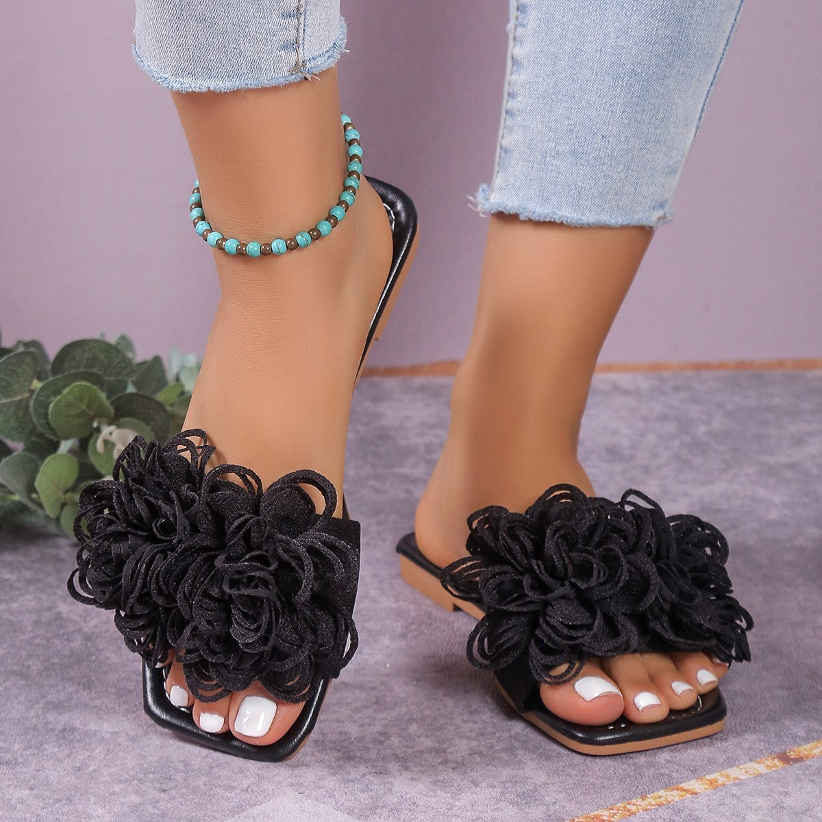 Fashion Flower Flat Slippers For Women - Mubimart -  