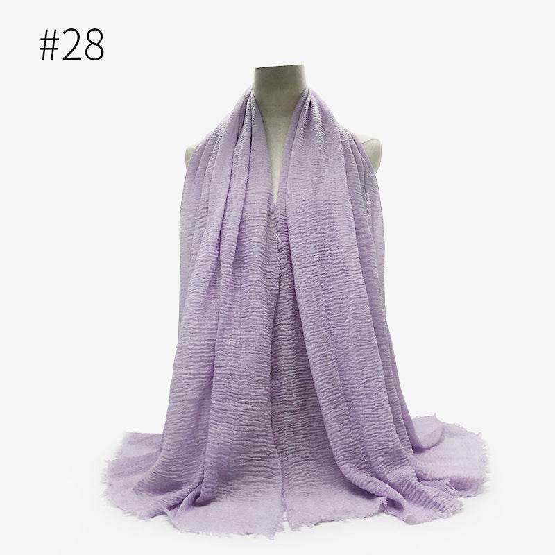 Bubble plain Scarf / cotton scarf fringes women soft solid hijab popular muffler shawls big Pashmina wrap hijab - Mubimart
