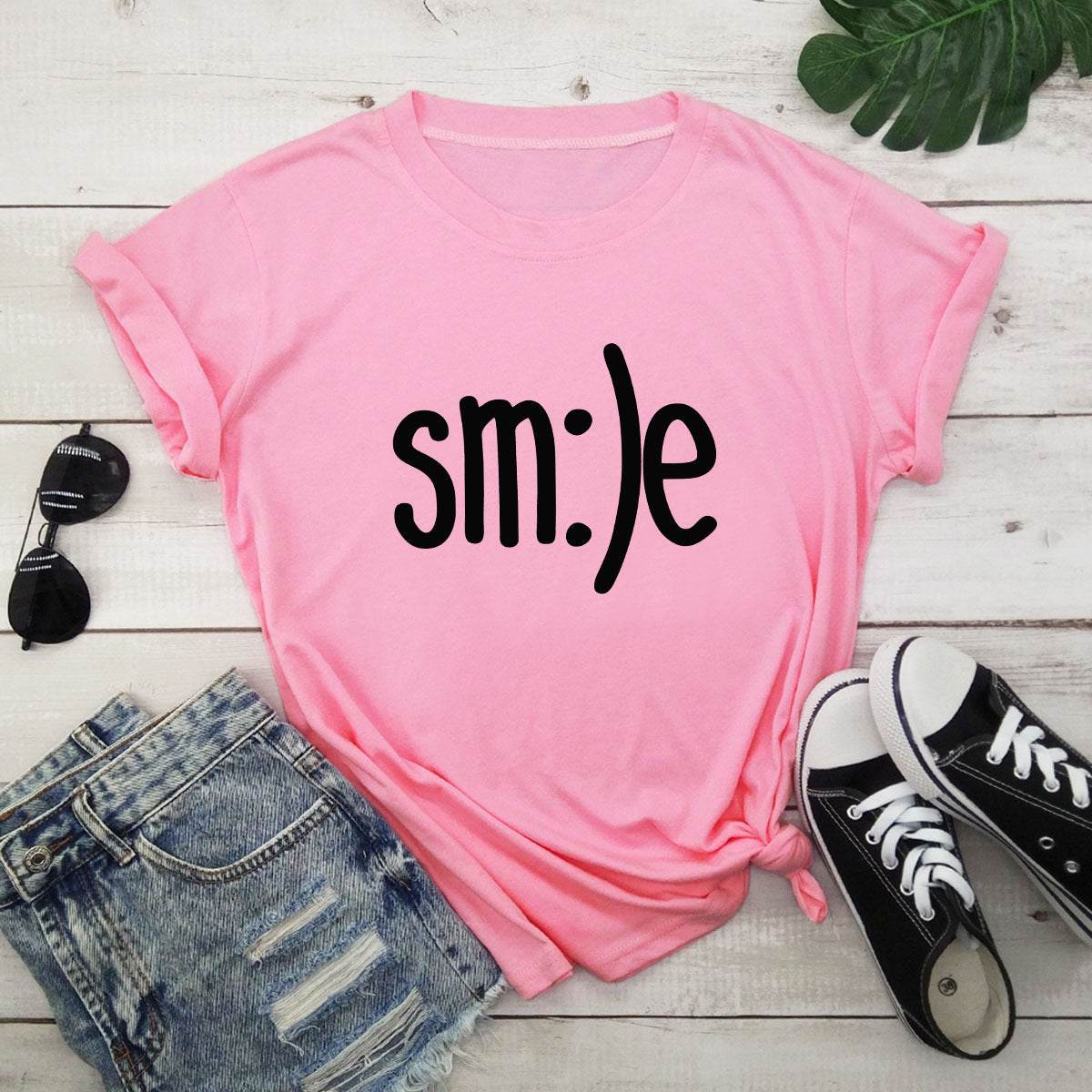 S-5XL Plus Size TShirt Women New Smile Letter Printed Shirt O Neck Short Sleeve Tees Summer Top 100%cotton Women's T-shirts - Mubimart