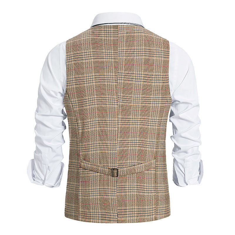 Men's Plaid Single Breasted Vest Style Suit