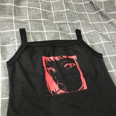 Summer Harajuku Anime Print Slim Sleeveless Short Bottom Shirt Top Student Wild Camisole - Mubimart