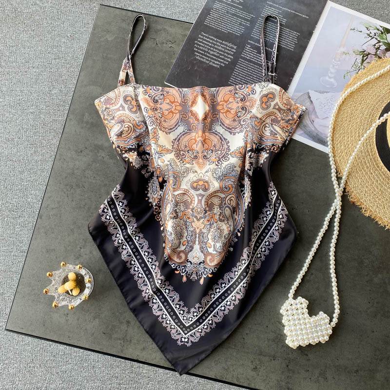 Abdominal Camisole Print Open-Back Top - Mubimart