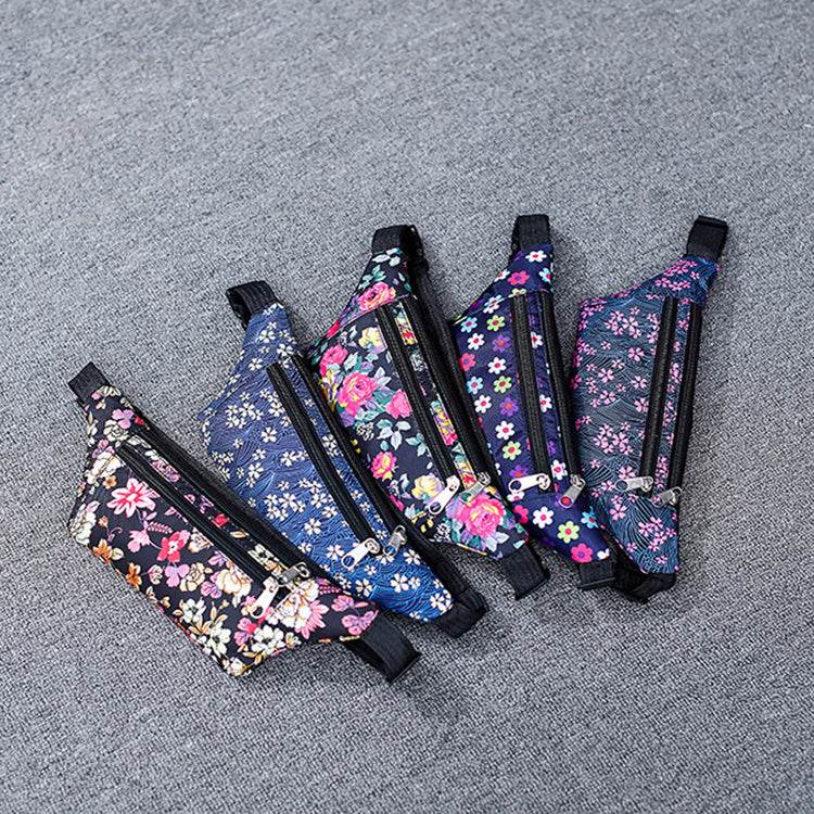 Flower Print Waist Bags Women Sports Running Fanny Pack With Double Zippers - Mubimart