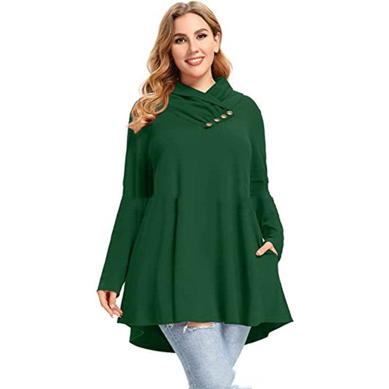Women's Crinkle Collar Plus Size Top Long Sleeve Tunic - Mubimart